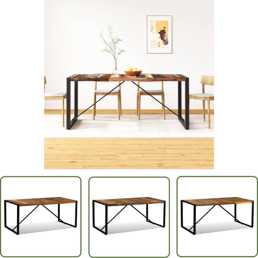 The Living Store Houten Eettafel IndustriÃle Stijl 180 x 90 x 76 cm Gerecycled Hout en Staal Industriele Eettafel Houten Eettafel Recycled Wood Furniture Vintage Meubilair Design Eettafel - Foto 2