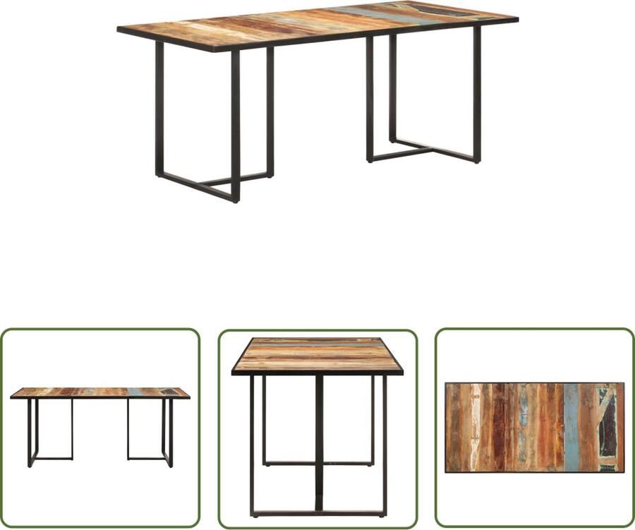 The Living Store Houten Eettafel Industrieel 180x90x76 cm Gerecycled hout met meerkleurige afwerking Industriele Eettafel Houten Eettafel Vintage Eettafel Hergebruikte Meubels Bruine Eettafel