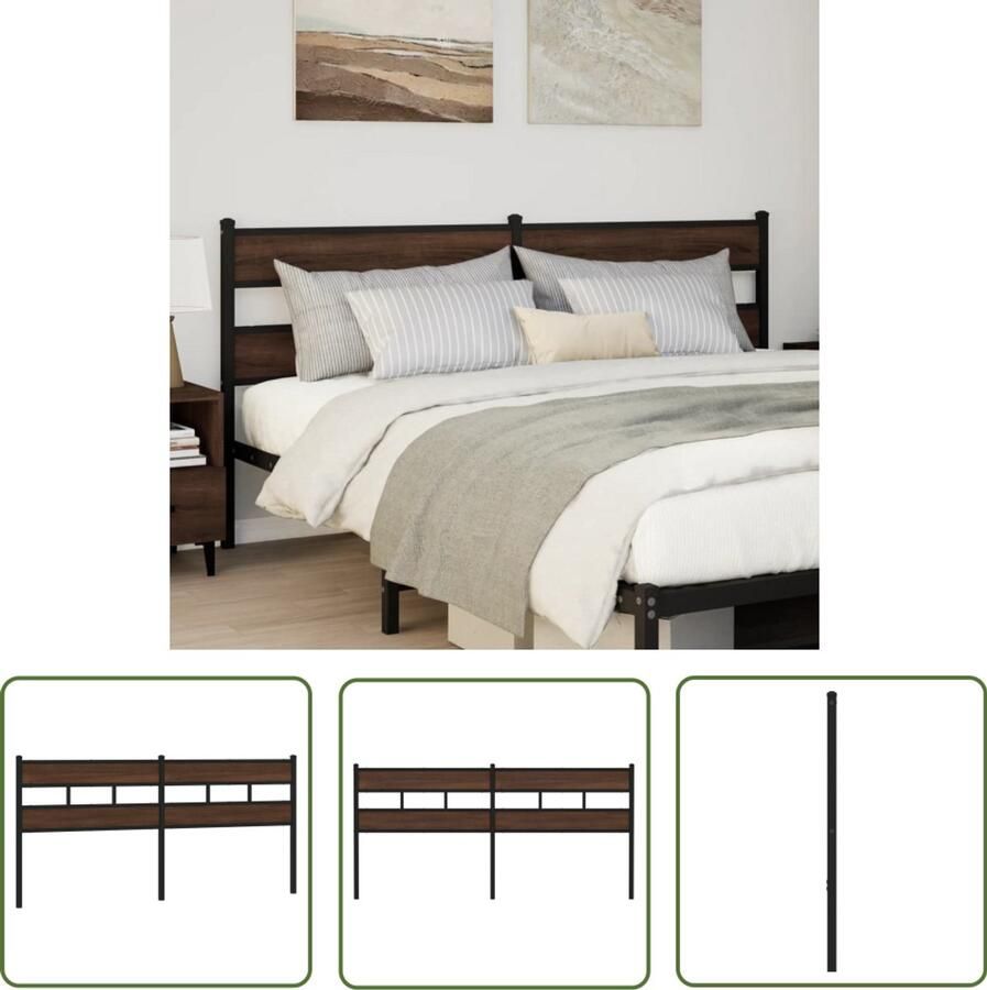 The Living Store Hoofdbord 180 cm bewerkt hout en staal bruin eikenkleurig Hoofd Bord Houten Hoofdbord Staal Hoofdbord Bed Bedroom Decoratie
