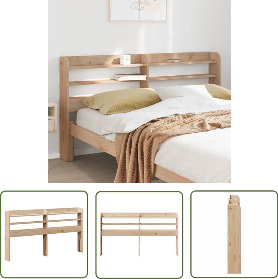 The Living Store Hoofdbord met schappen 160 cm massief grenenhout Hoofd Bord Houten Hoofdbord Grenenhoofdbord Hoofdbord Met Opbergvakken Slaapkamersdecoratie