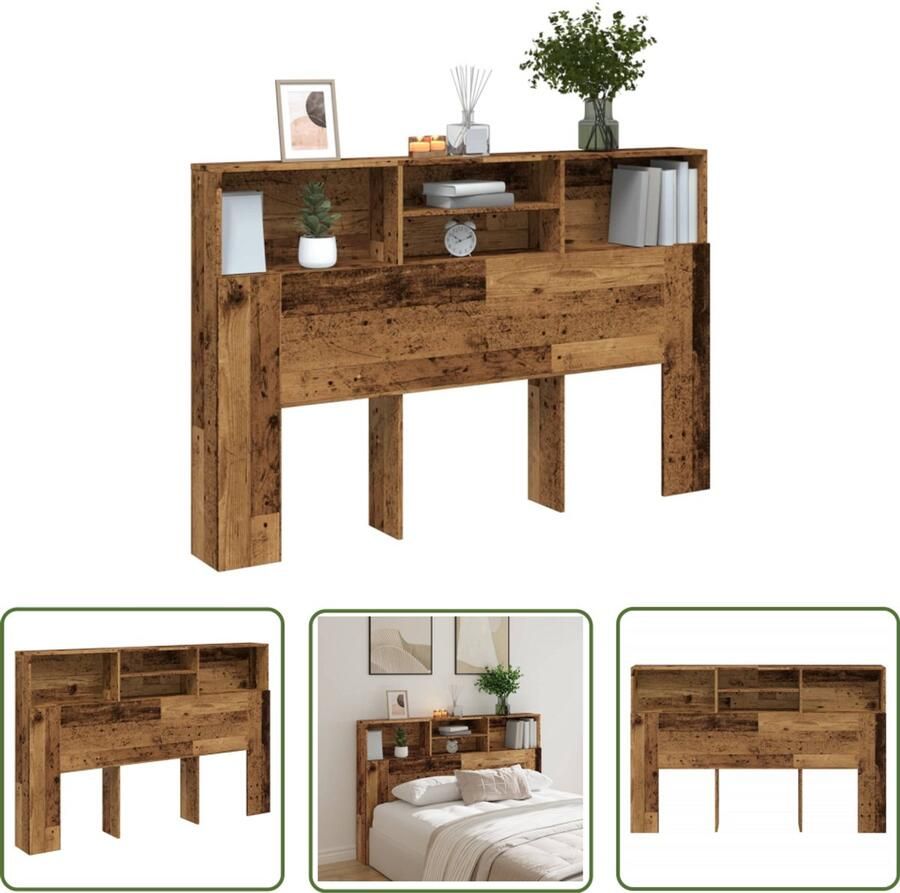 The Living Store Hoofdbordkast 160x19x103 5 cm bewerkt hout oud houtkleurig Hoofd Bord Houten Hoofdbord Hoofdbordkast Slaapkamersdecoratie Opbergruimte