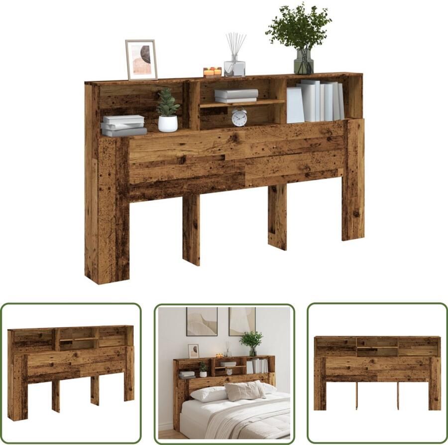 The Living Store Hoofdbordkast 180x19x103 5 cm bewerkt hout oud houtkleurig Hoofd Bord Houten Hoofdbord Hoofdbordkast Slaapkamerstijl Opbergruimte