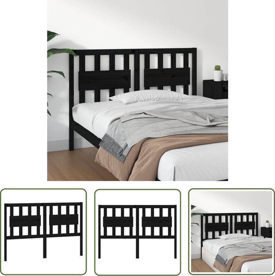 The Living Store Houten Hoofdeinde Massief Grenenhout 125.5 x 4 x 100 cm Zwart Hoofdboard Houten Hoofdbord Hoofdeinde Beddecoratie Slaapkamer Decoratie