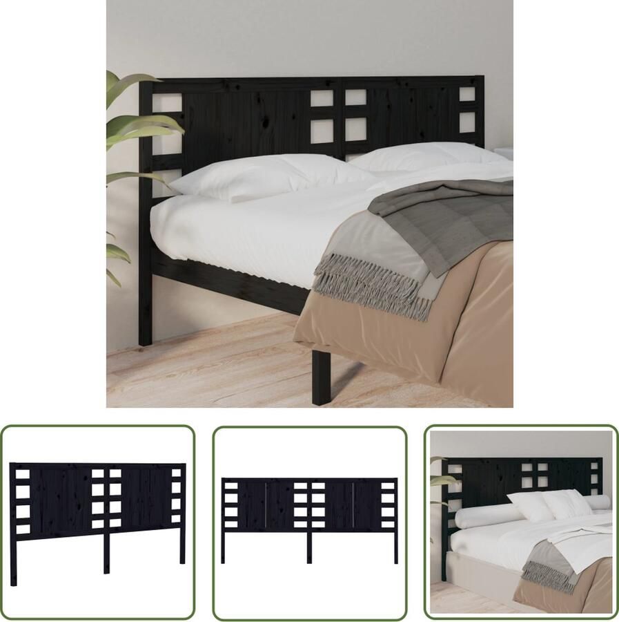 The Living Store Hoofdbord 146x4x100 cm massief grenenhout zwart Klassieke Hoofdbord Houten Hoofdbord Hoofdboard Zwart Hoofdbord Grenenhout Landelijk Hoofdbord