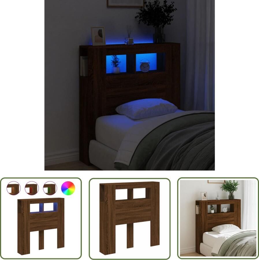 VidaXL Houten Hoofdbord LED Hoofdbord Hoofdeinde met LED 100x18 5x103 5 cm bewerkt hout bruineiken Hoofdbord Met Led Verlichting Bedroom Furniture Slaapkamerdecoratie