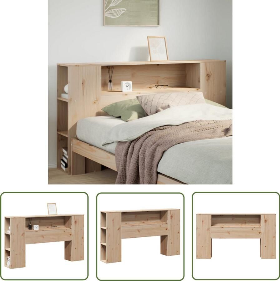 VidaXL Houten Hoofdbord met opbergruimte 140 cm massief grenenhout Massief Grenenhout Hoofdkussen Opbergruimte