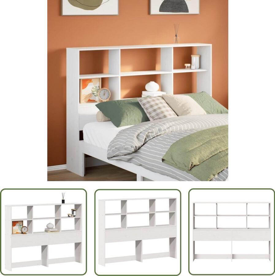 VidaXL Houten Hoofdbord met opbergruimte 150 cm massief grenenhout wit Grenenhouten Hoofdbord Met Opbergruimte Slaapkamersdecoratie
