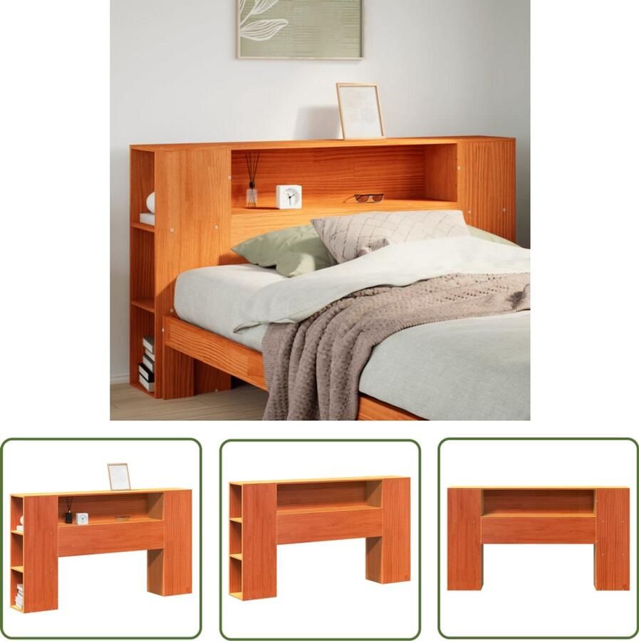 The Living Store Hoofdbord met opbergruimte 160 cm massief grenenhout wasbruin Hoofdbord Houten Hoofdbord Hoofdbekleding Slaapkamervloer Opbergoplossing