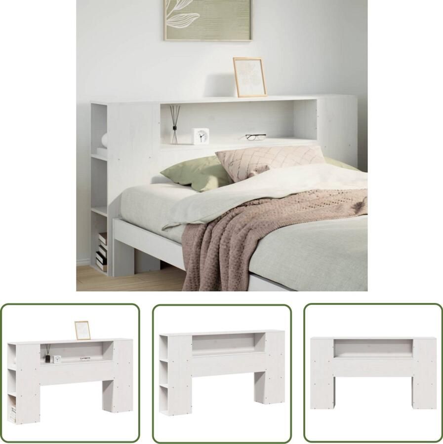 The Living Store Hoofdbord met opbergruimte 160 cm massief grenenhout wit Hoofdbord Houten Hoofdbord Stapelbare Kasten Opbergkast Bedroom Furniture
