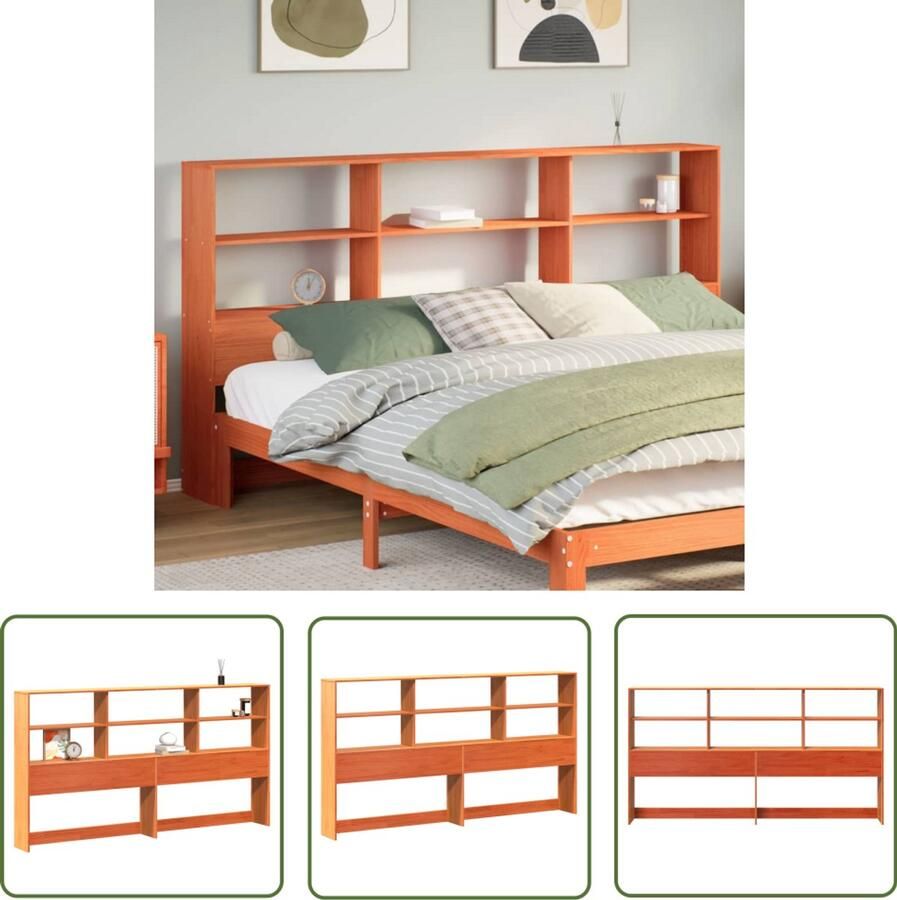 The Living Store Hoofdbord met opbergruimte 180 cm massief grenenhout wasbruin Hoofdbord Houten Hoofdbord Hoofdbekleding Opbergruimte Slaapkamervloer