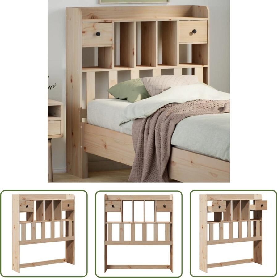 The Living Store Hoofdbord met opbergruimte 90 cm massief grenenhout Hoofdbord Houten Hoofdbord Opberghoofd Bord Hoofdbord Met Lade Hoofdbord Met Vakken