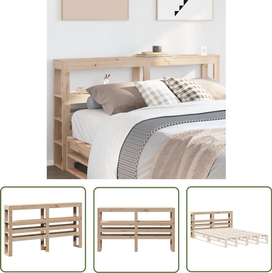 The Living Store Hoofdbord met schappen 120 cm massief grenenhout Hoofdbord Houten Hoofdbord Grenenhout Hoofdbord Opberghoofd Bord Slaapkamersdecoratie - Foto 2