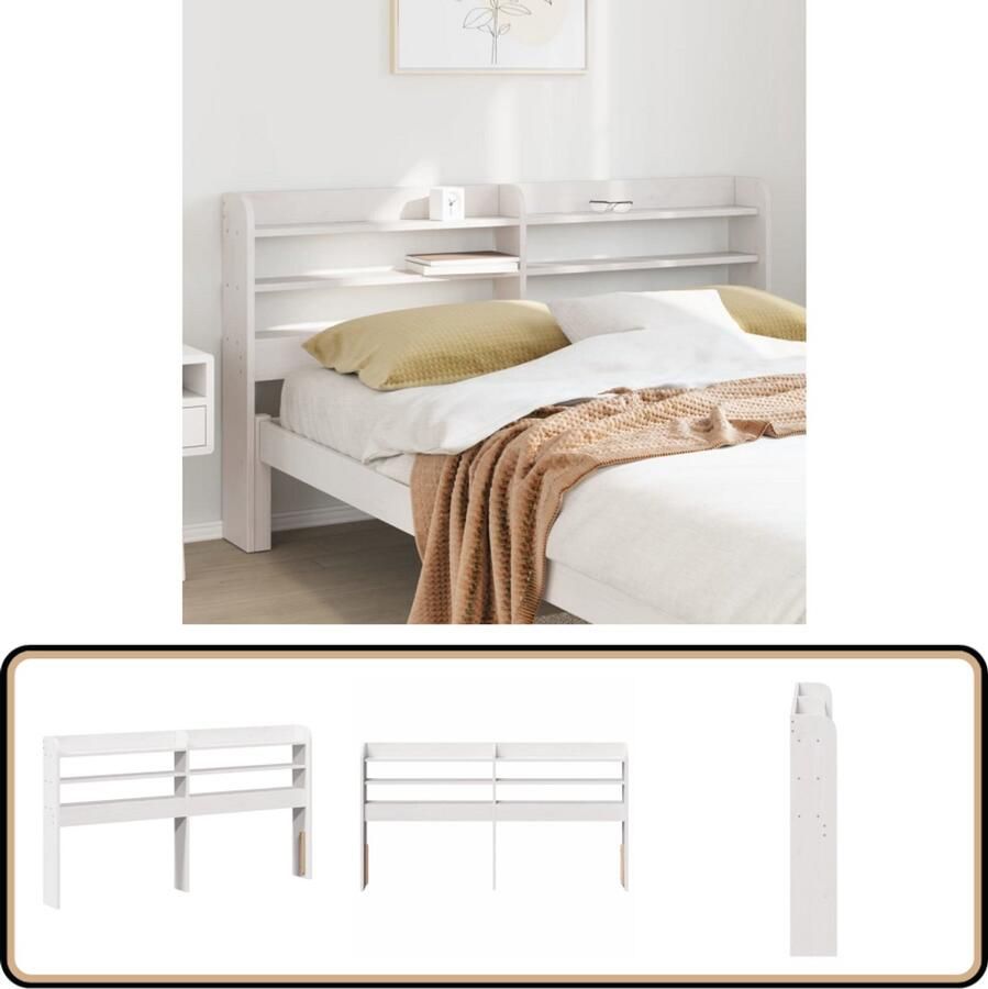 The Living Store Hoofdbord met schappen 120 cm massief grenenhout wit Hoofdbord Houten Hoofdbord Grenenhout Hoofdbord Met Opbergvakken Hoofdbord Met Schappen