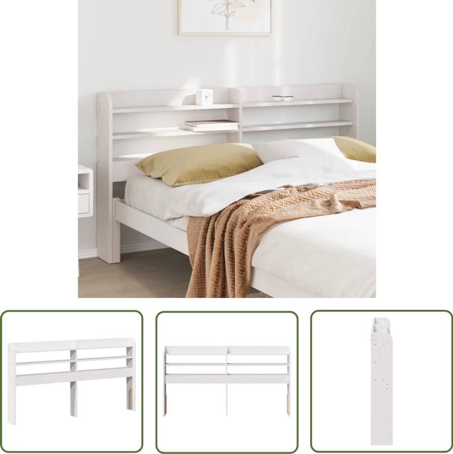 The Living Store Hoofdbord met schappen 135 cm massief grenenhout wit Hoofdbord Houten Hoofdbord Grenenhout Hoofdbord Slaapkamersdecoratie Opberghoofd Bord