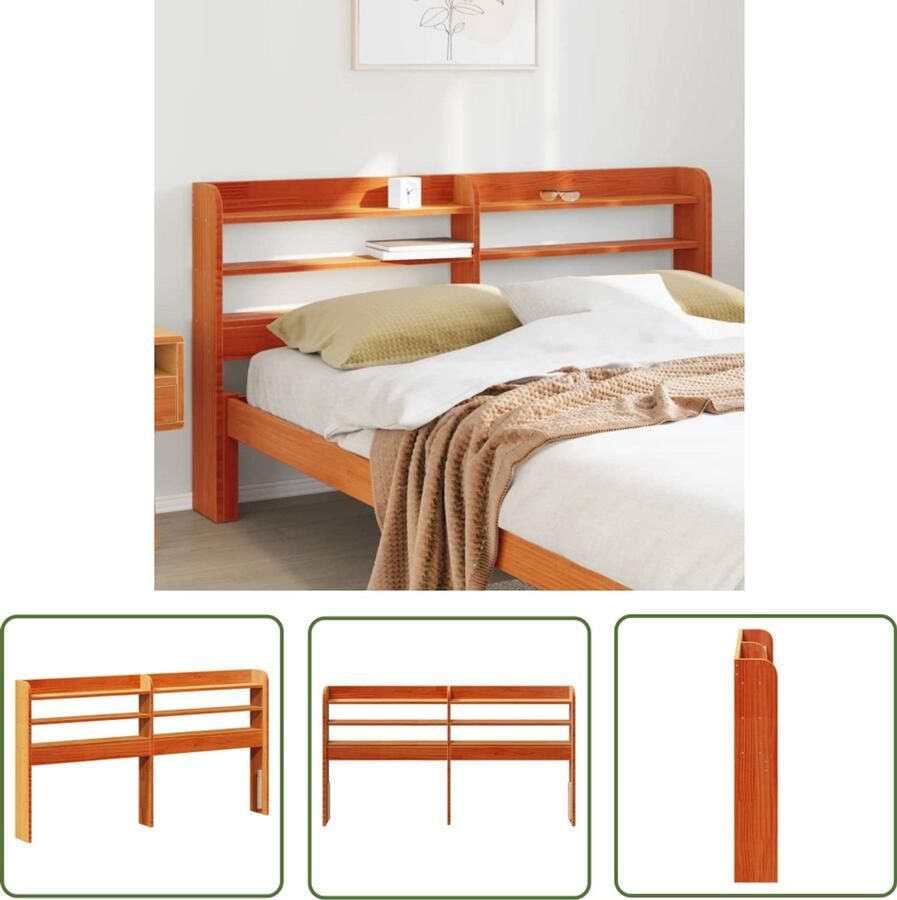 The Living Store Hoofdbord met schappen 140 cm massief grenenhout wasbruin Hoofdbord Houten Hoofdbord Rustic Headboard Slaapkamervloerisdecoratie Opbergrekken