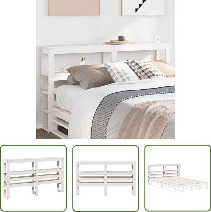 The Living Store Hoofdbord met schappen 140 cm massief grenenhout wit Hoofdbord Houten Hoofdbord Grenenhout Hoofdbord Hoofdbekleding Slaapkamervloer