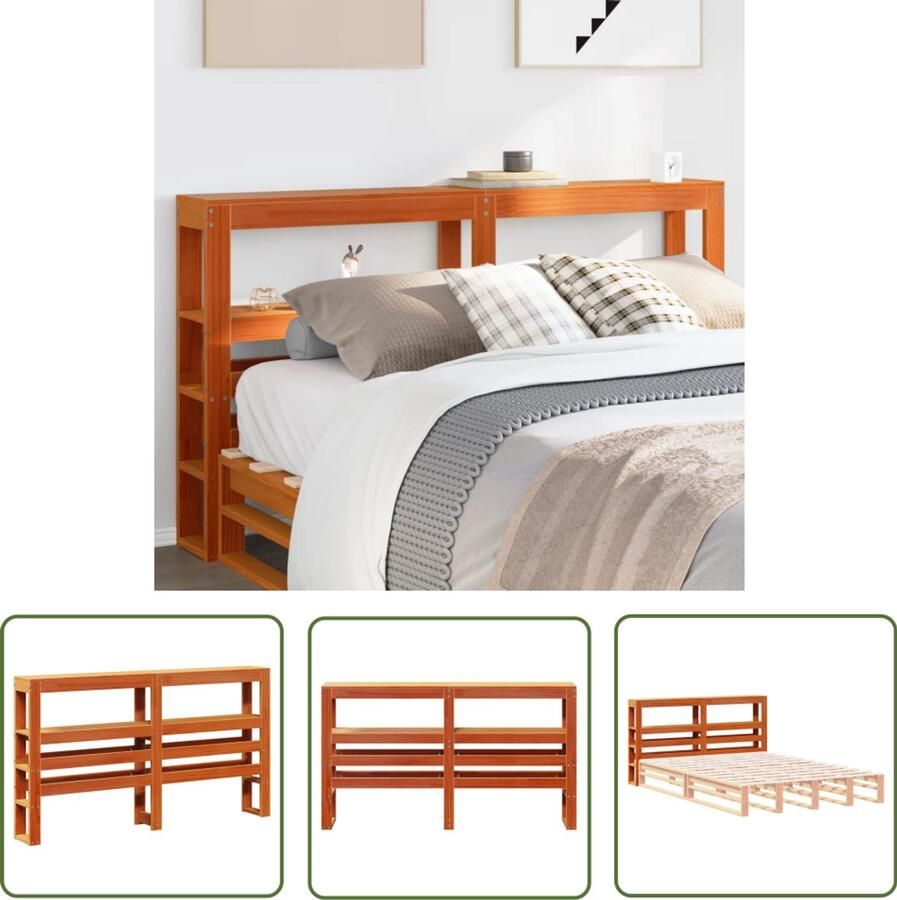 The Living Store Hoofdbord met schappen 150 cm massief grenenhout wasbruin Hoofdbord Houten Hoofdbord Rustic Hoofdbord Slaapkamervloerisdecoratie Opberghoofd Bord