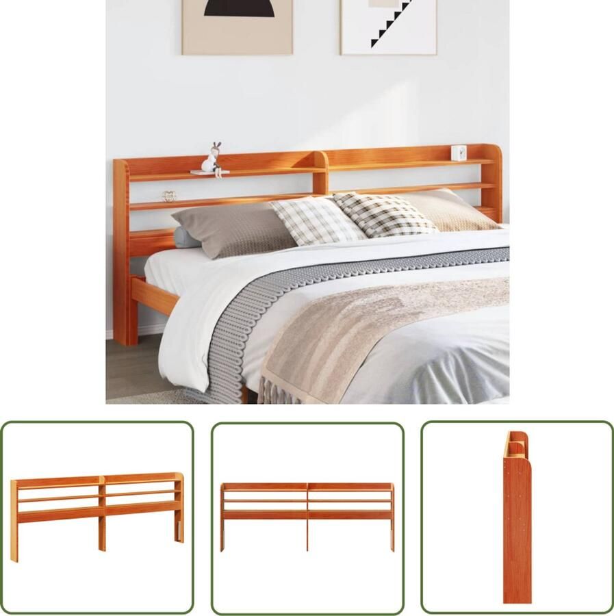 The Living Store Hoofdbord met schappen 180 cm massief grenenhout wasbruin Hoofdbord Houten Hoofdbord Grenenhouten Hoofdbord Slaapkamersdecoratie Opberghoofd Bord