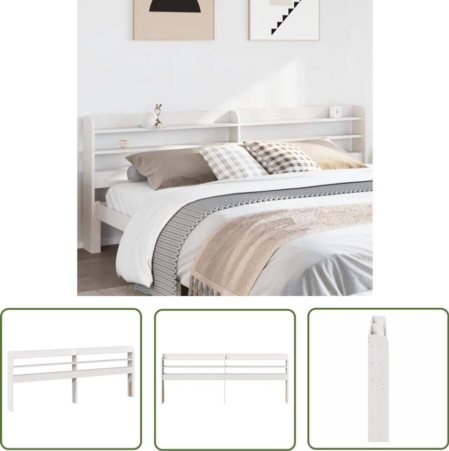 The Living Store Hoofdbord met schappen 180 cm massief grenenhout wit Hoofdbord Houten Hoofdbord Grenenhouten Hoofdbord Met Opbergvakken Slaapkamersdecoratie