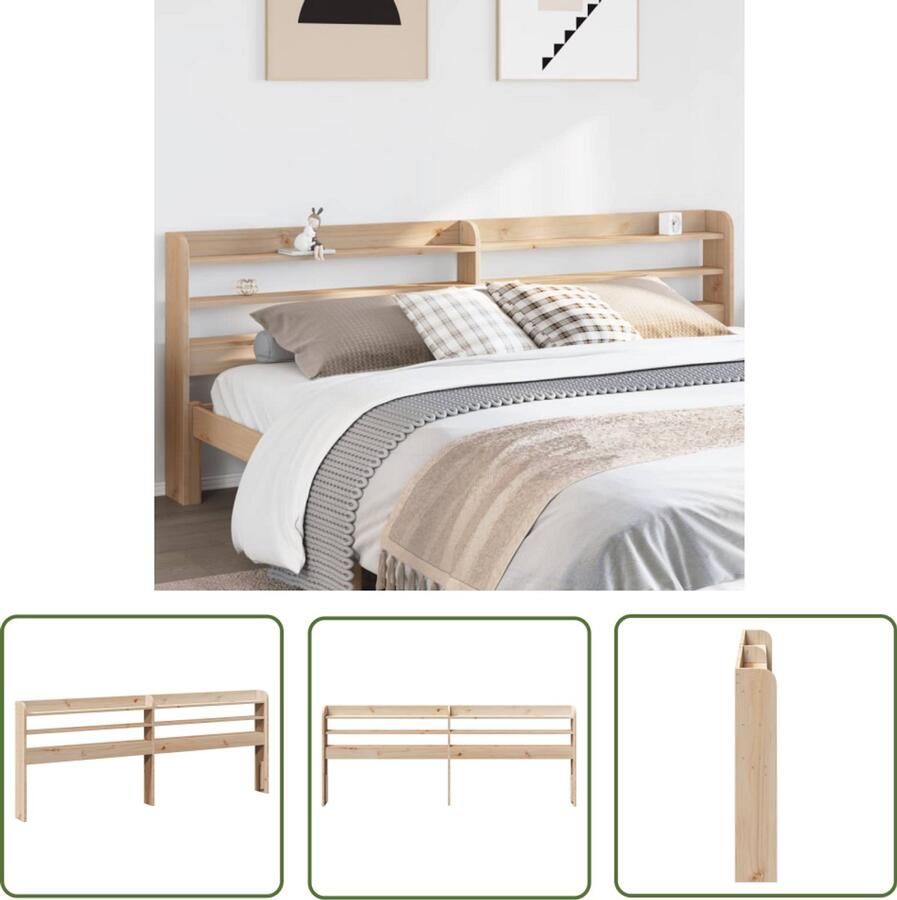 The Living Store Hoofdbord met schappen 200 cm massief grenenhout Hoofdbord Houten Hoofdbord Grenenhout Hoofdbord Met Opbergvakken Slaapkamervloerisolator