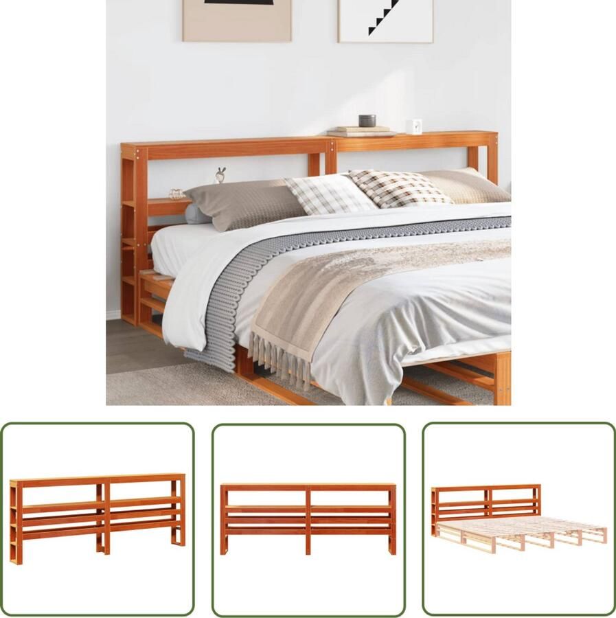 The Living Store Hoofdbord met schappen 200 cm massief grenenhout wasbruin Hoofdbord Houten Hoofdbord Grenenhout Hoofdbord Opberghoofd Bord Hoofdbord Met Vakken