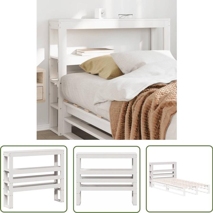 The Living Store Hoofdbord met schappen 75 cm massief grenenhout wit Hoofdbord Houten Hoofdbord Grenenhout Hoofdbord Hoofdbekleding Slaapkamervloer