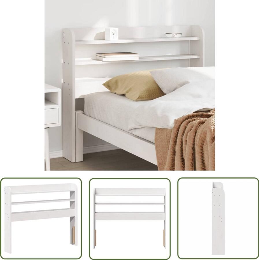 The Living Store Hoofdbord met schappen 75 cm massief grenenhout wit Hoofdbord Houten Hoofdbord Massief Grenenhout Hoofdbord Met Opbergvakken Slaapkamersdecoratie