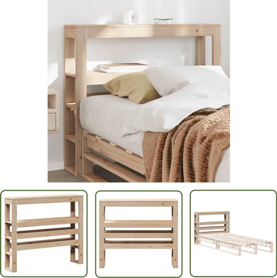 The Living Store Hoofdbord met schappen 90 cm massief grenenhout Hoofdbord Houten Hoofdbord Grenenhout Hoofdbord Met Opbergvakken Slaapkamer Meubels