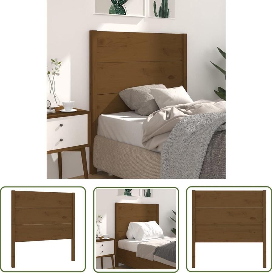The Living Store Hoofdbord 106x4x100 cm massief grenenhout honingbruin Hoofdboard Houten Hoofdeinde Grenenhout Rustic Landelijk
