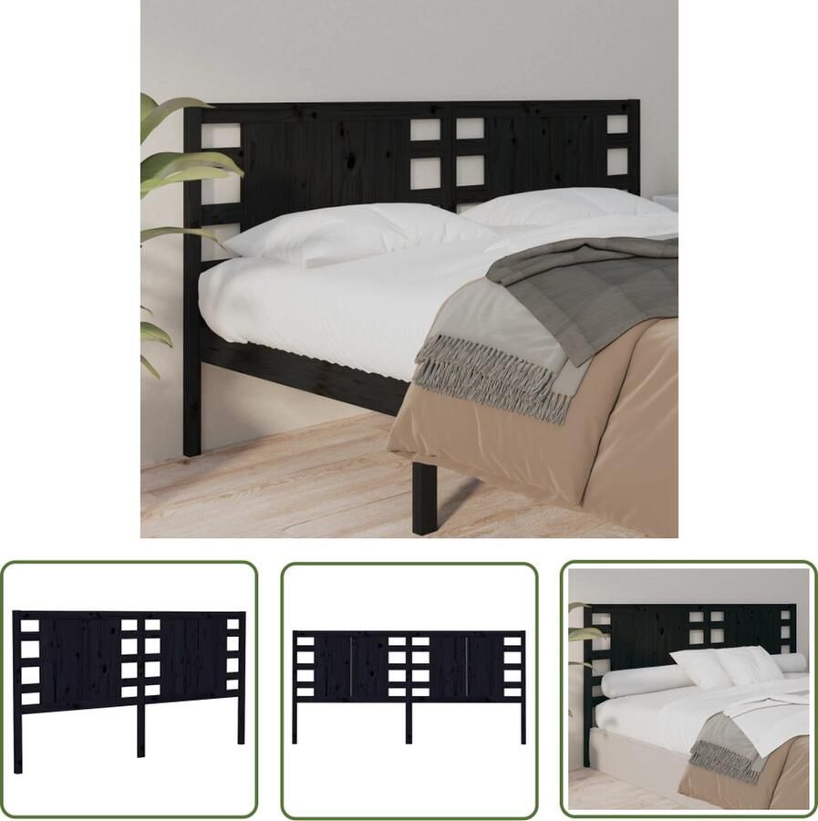The Living Store Houten Hoofdeinde Zwart 206 x 4 x 100 cm Rustiek design Hoofdboard Houten Hoofdeinde Beddecoratie Hoofdbord Zwart Rustic Interieur