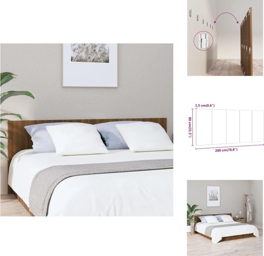VidaXL Houten Hoofdeinde Trendy Hoofdbord voor Bedden zonder Hoofdeinde 200 x 1.5 x 80 cm Bruineiken Bedonderdeel - Foto 2