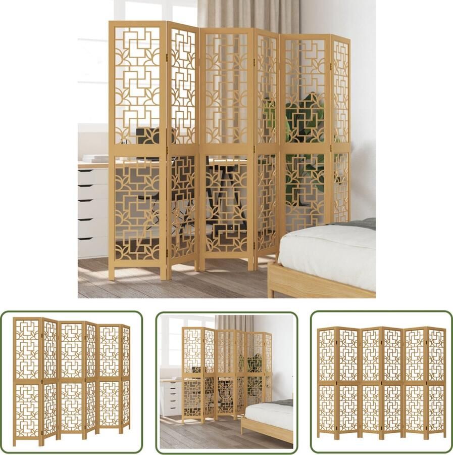 The Living Store Kamerscherm Massief Paulowniahout 6 Panelen 210-215 x 180 cm Bruin Kamerscherm Houten Kamerscherm Paulowniahouten Kamerscherm Scheidingswand Wanddecoratie