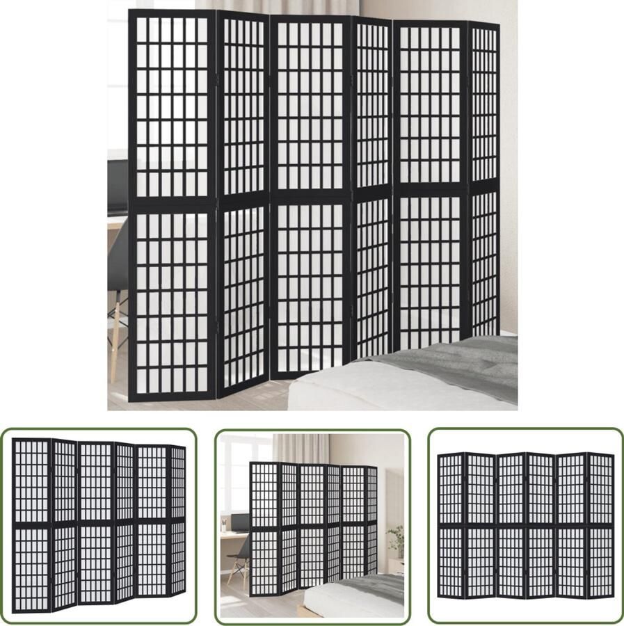 The Living Store Kamerscherm met 6 panelen massief paulowniahout zwart Kamerscherm Houten Kamerscherm Paulowniahout Wandafscheider Privacy Screen