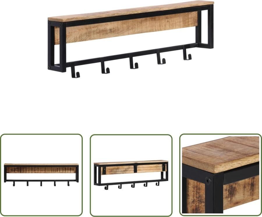 The Living Store Kapstok Mangohout 87 x 10 x 27 cm IJzeren frame Kapstok Houten Kapstok Mangohouten Kapstok Wandhaak Entreehal