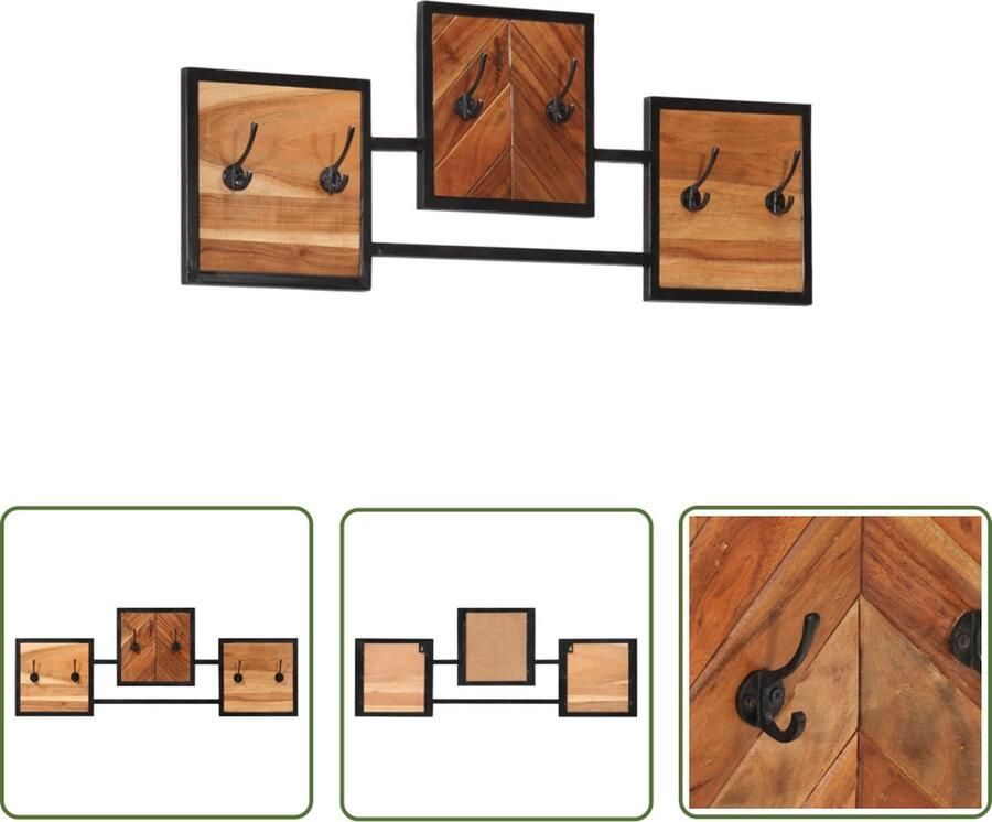 The Living Store Wandkapstok Massief Acaciahout 90 x 1 x 35 cm 6 Haken Wandkapstok Houten Kapstok Acacia Hout Hangers Kledingopberg
