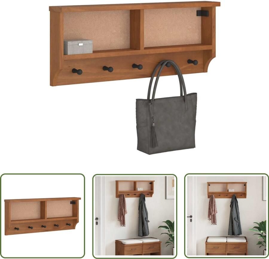 The Living Store Wandkapstok SANDNES 87x12x35 cm massief grenenhout Wandkapstok Houten Kapstok Acacia Houtsoort Entree Organisatie Ruime Opslag