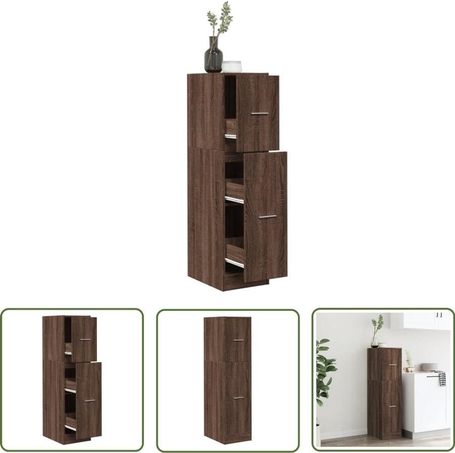The Living Store Apothekerskast 30x41x118 cm bewerkt hout bruin eikenkleurig Apotheekkast Houten Kast Opbergkast Bureaulade Vintage Kast