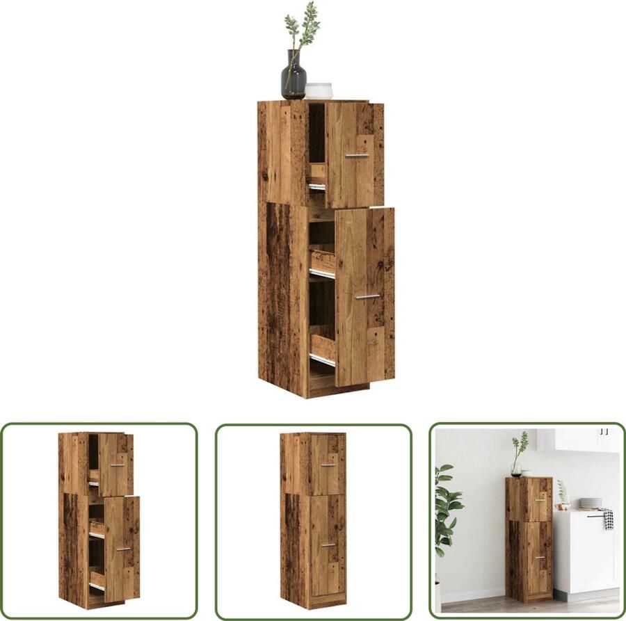 VidaXL Houten Kast Apotheekkast Apothekerskast 30x41x118 cm bewerkt hout oud houtkleurig Opslagkast Boekenkast Vintage Kast