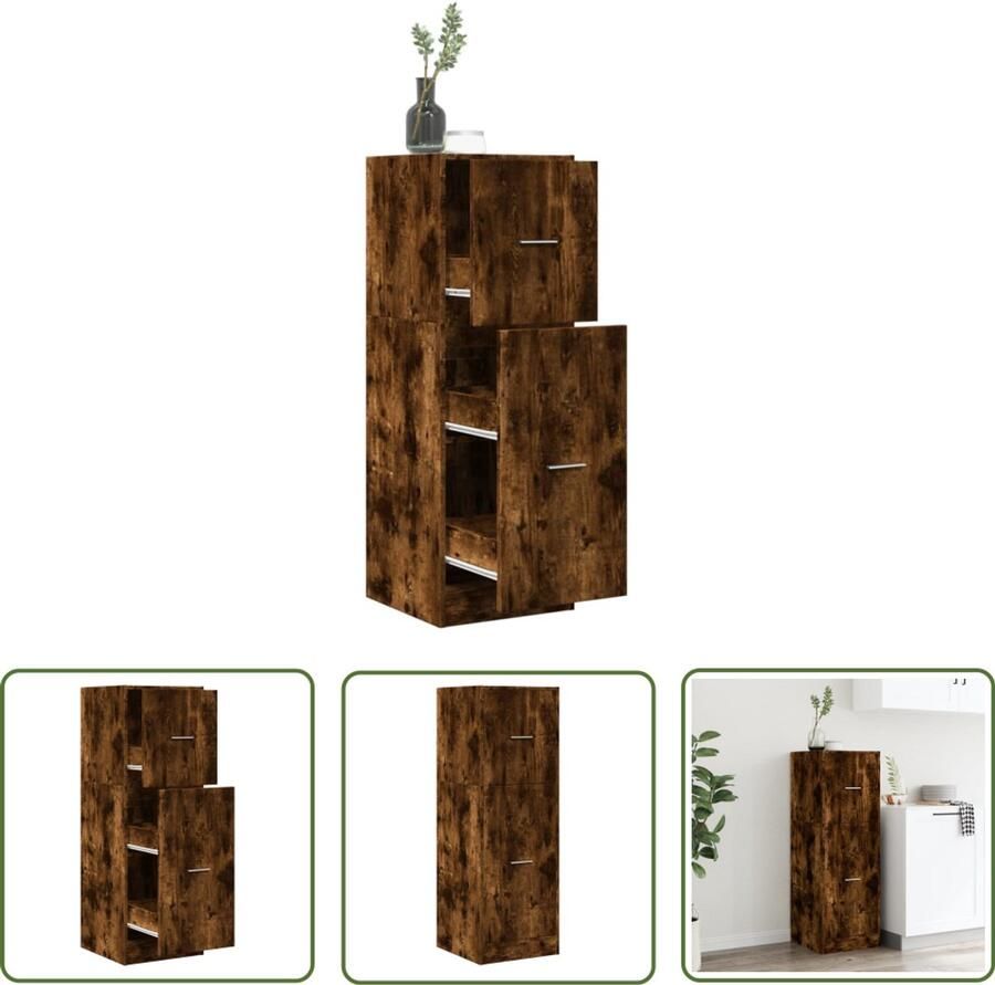 The Living Store Apothekerskast 40x41x118 cm bewerkt hout gerookt eikenkleurig Apotheekkast Houten Kast Opslagkast Boekenkast Vintage Kast