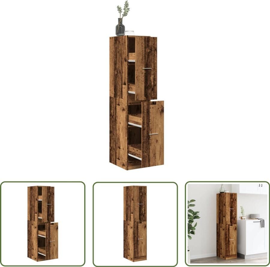The Living Store Apothekerskast 30x41x144 5 cm bewerkt hout oud houtkleurig Apotheker Kast Houten Kast Opslagkast Vintage Kast Bureaulade