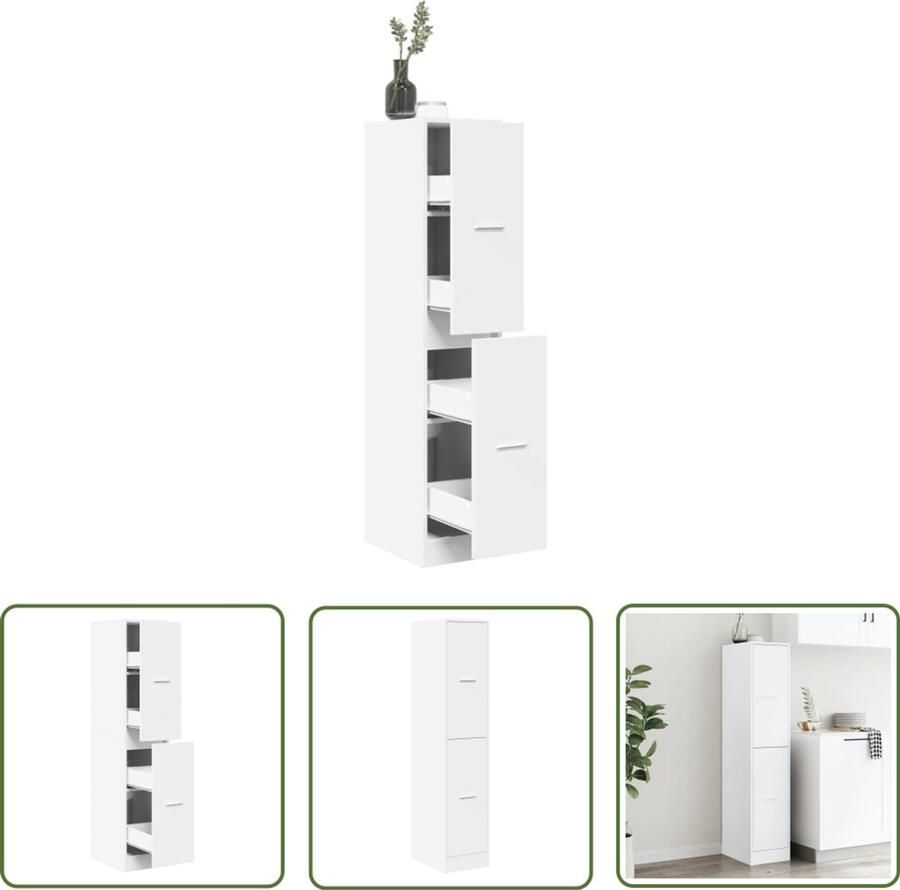 The Living Store Apothekerskast 30x41x144 5 cm bewerkt hout wit Apotheker Kast Houten Kast Opslagkast Boekenkast Vintage Kast