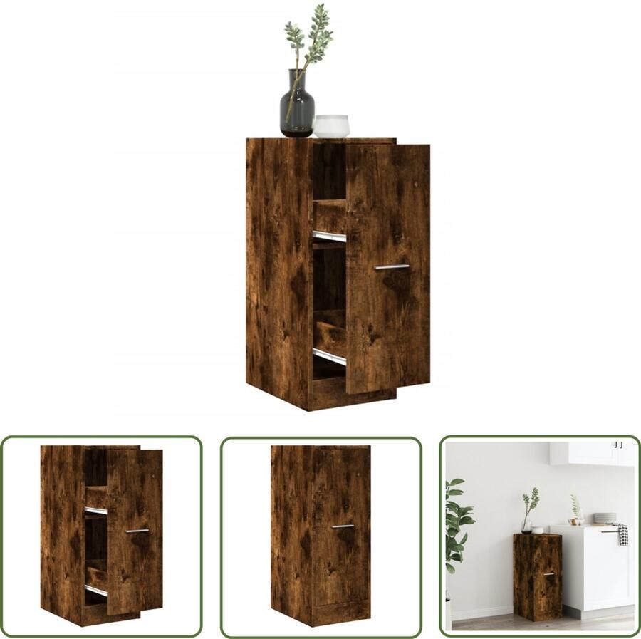 The Living Store Apothekerskast 30x41x77 5 cm bewerkt hout gerookt eikenkleurig Apotheker Kast Houten Kast Opslagoplossing Vintage Stijl Bureau Organisator