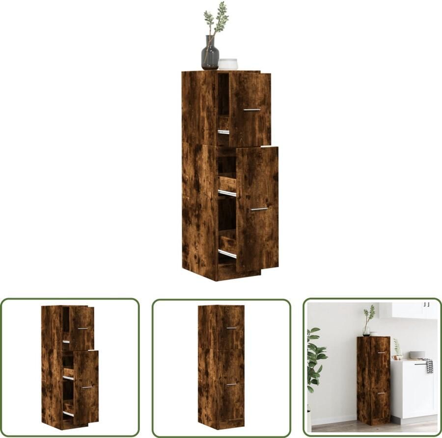 The Living Store Apothekerskast 30x41x118 cm bewerkt hout gerookt eikenkleurig Apothekerkast Houten Kast Opbergkast Vintage Kast Boekenkast