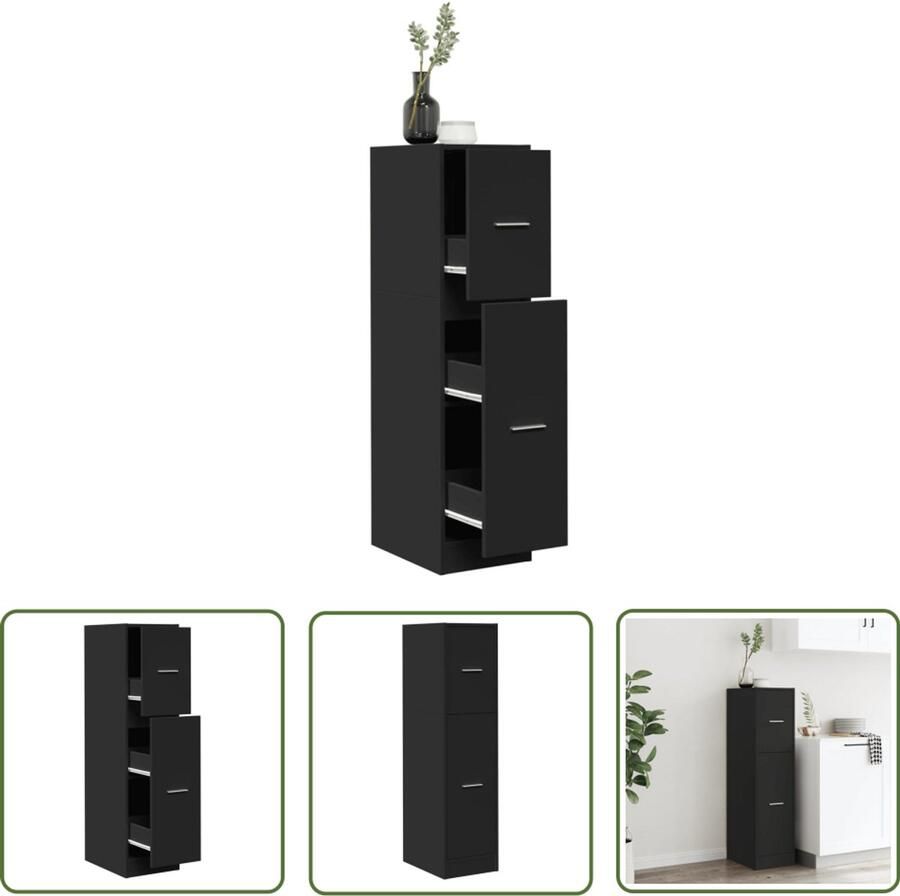 The Living Store Apothekerskast 30x41x118 cm bewerkt hout zwart Apothekerkast Houten Kast Opbergkast Vintage Kast Bureaulade