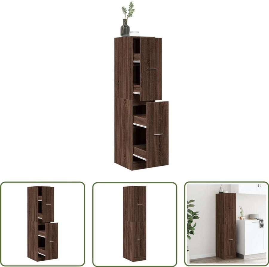The Living Store Apothekerskast 30x41x144 5 cm bewerkt hout bruin eikenkleurig Apothekerkast Houten Kast Opslagkast Boekenkast Bureaulade