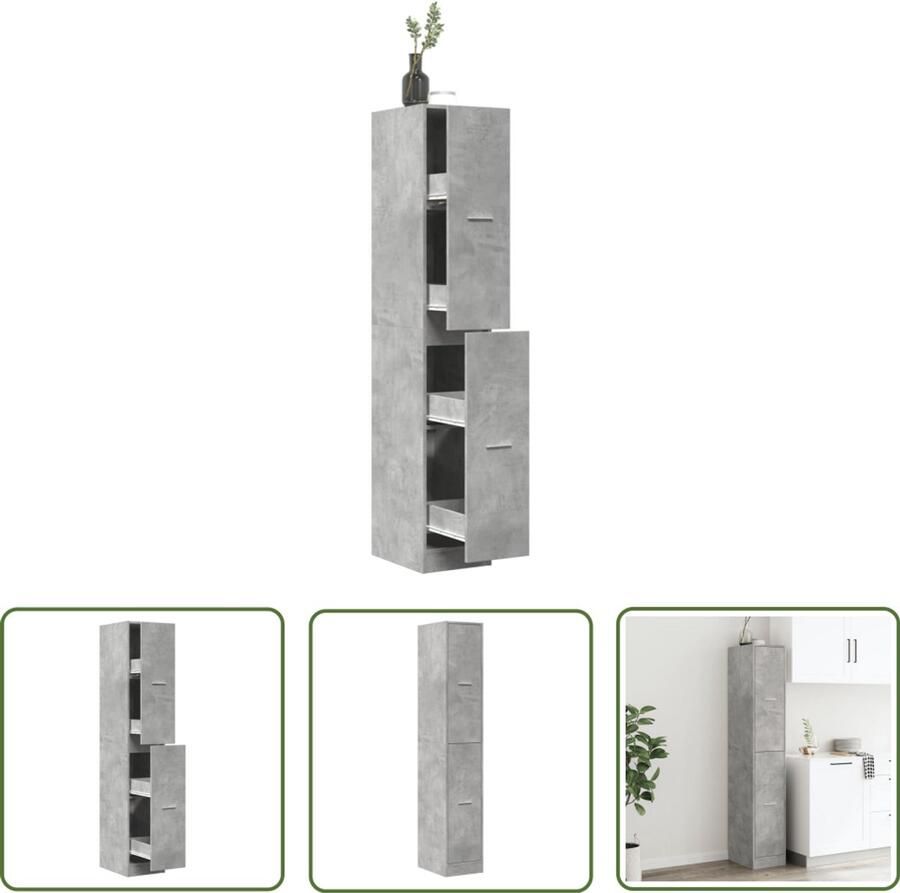 VidaXL Houten Kast Apothekerkast Apothekerskast 30x41x174 5 cm bewerkt hout betongrijs Opslagkast Boekenkast Vintage Kast