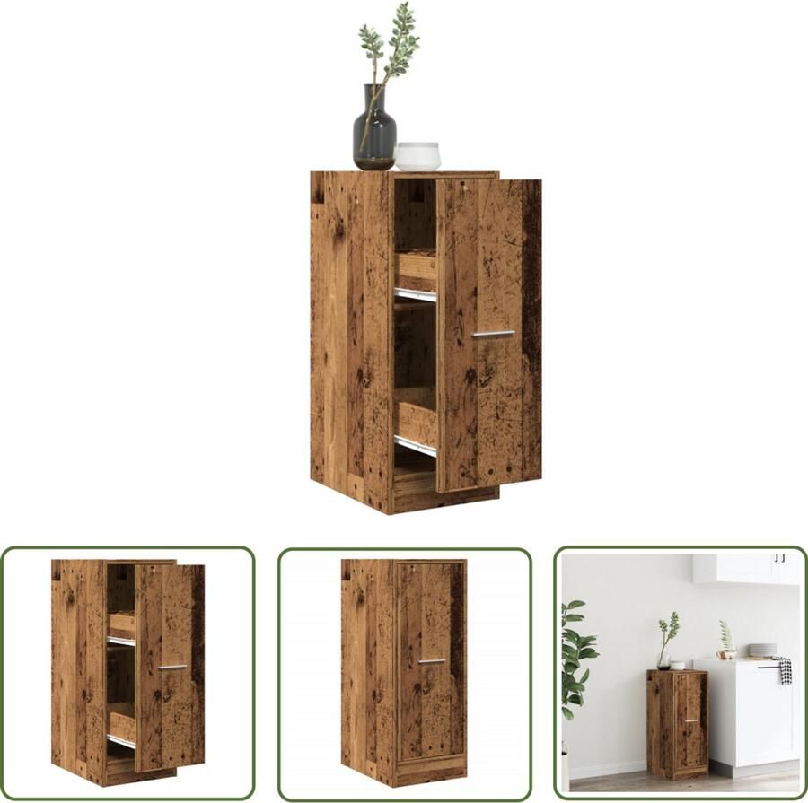 The Living Store Apothekerskast 30x41x77 5 cm bewerkt hout oud houtkleurig Apothekerkast Houten Kast Opslagkast Vintage Kast Bureaulade