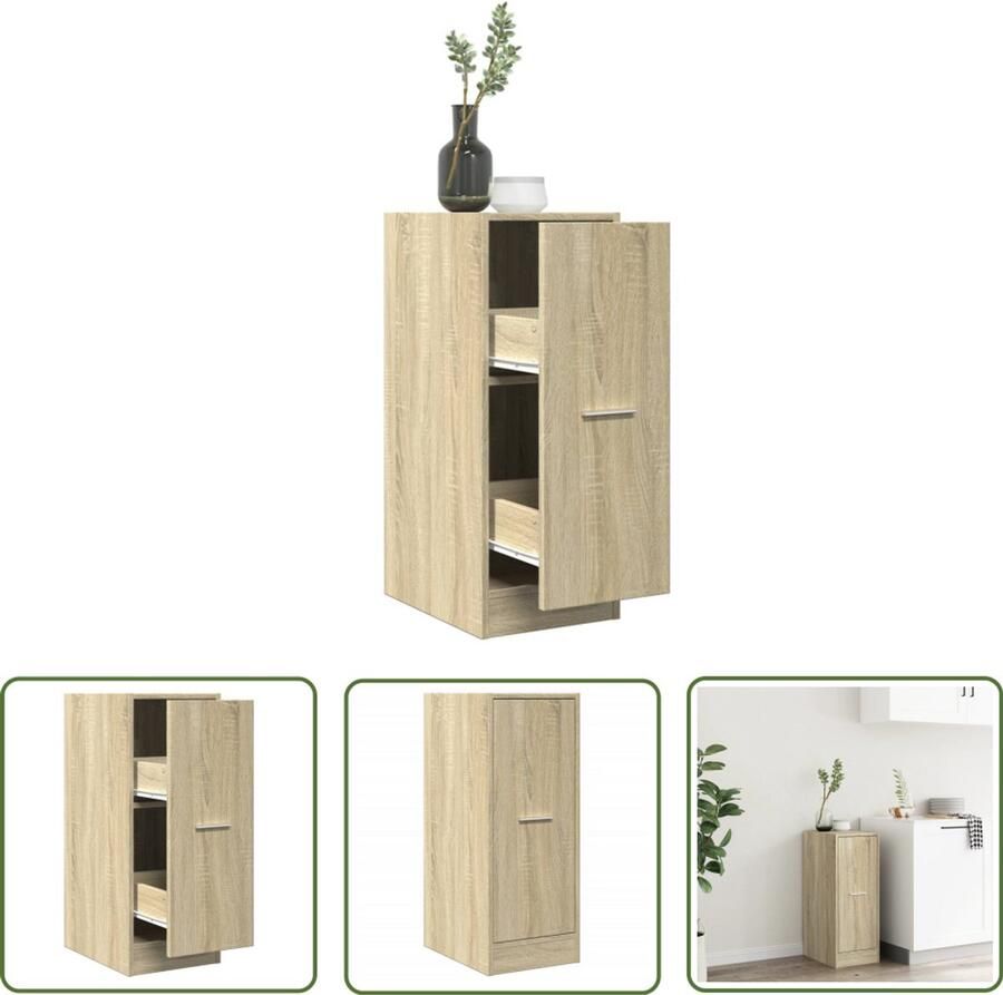 The Living Store Apothekerskast 30x41x77 5 cm bewerkt hout sonoma eikenkleurig Apothekerkast Houten Kast Opbergkast Salontafel Bureaulade