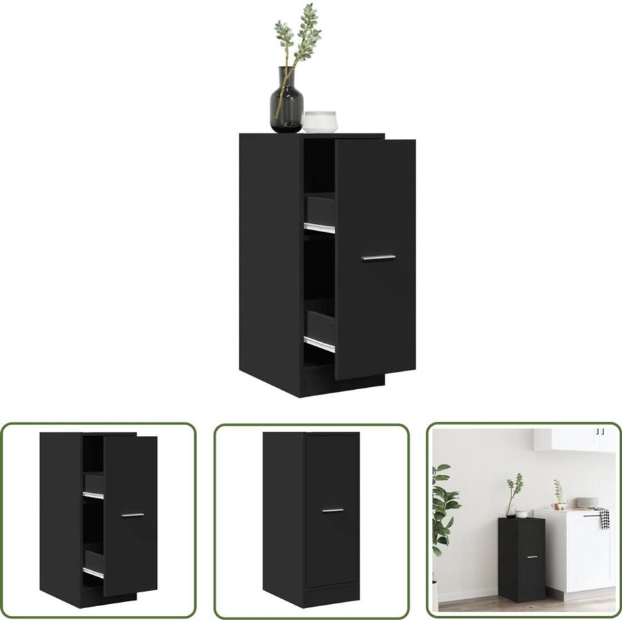 VidaXL Apothekerskast 30x41x77 5 cm bewerkt hout zwart Apothekerkast Houten Kast Zwarte Kast Opbergkast Bureaulade