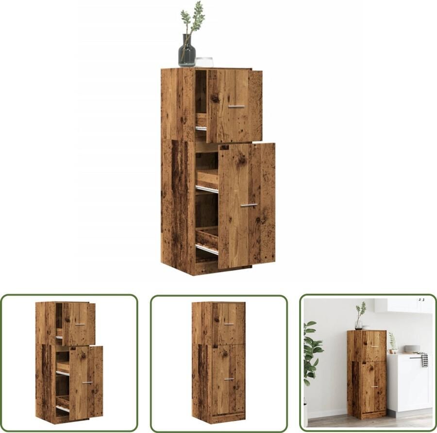 The Living Store Apothekerskast 40x41x118 cm bewerkt hout oud houtkleurig Apothekerkast Houten Kast Opslagoplossing Badkamerkast Keukenkast
